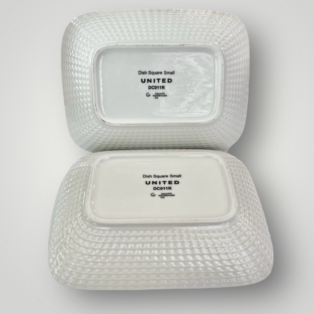 United Airlines UA White Rectangular Deep Dish Galileo Watermark Set of 2 New